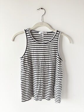 Frame Striped Linen Jersey High Neck Racer Back Tank Blanc Multi S Small